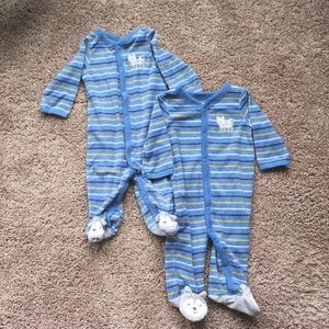 2 carter’s infant boy footed pajamas. Size 3 mo.